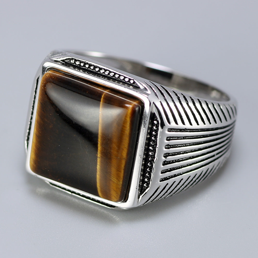 Stripe Pattern Natural Stone Ring