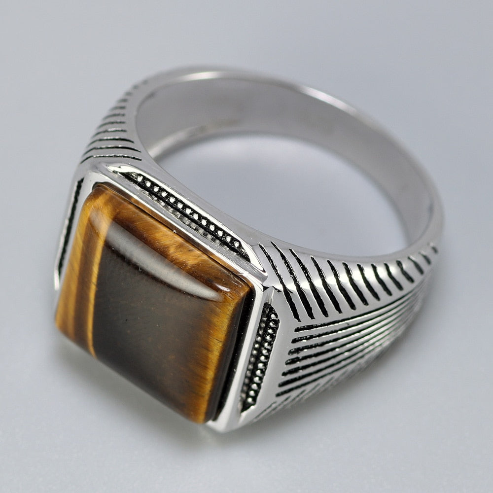 Stripe Pattern Natural Stone Ring