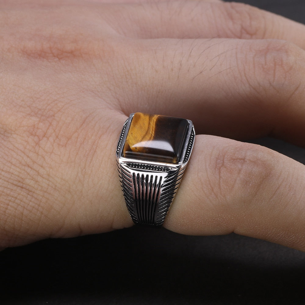 Stripe Pattern Natural Stone Ring