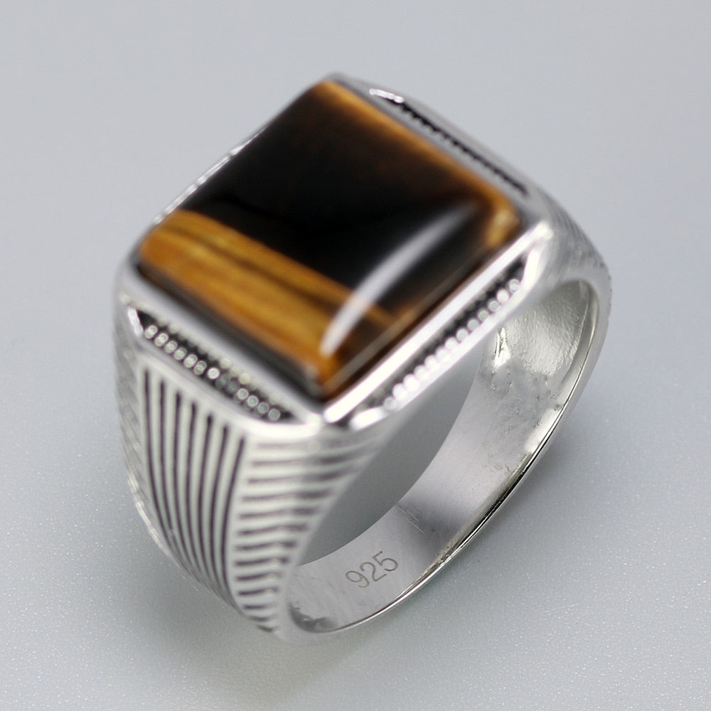 Stripe Pattern Natural Stone Ring
