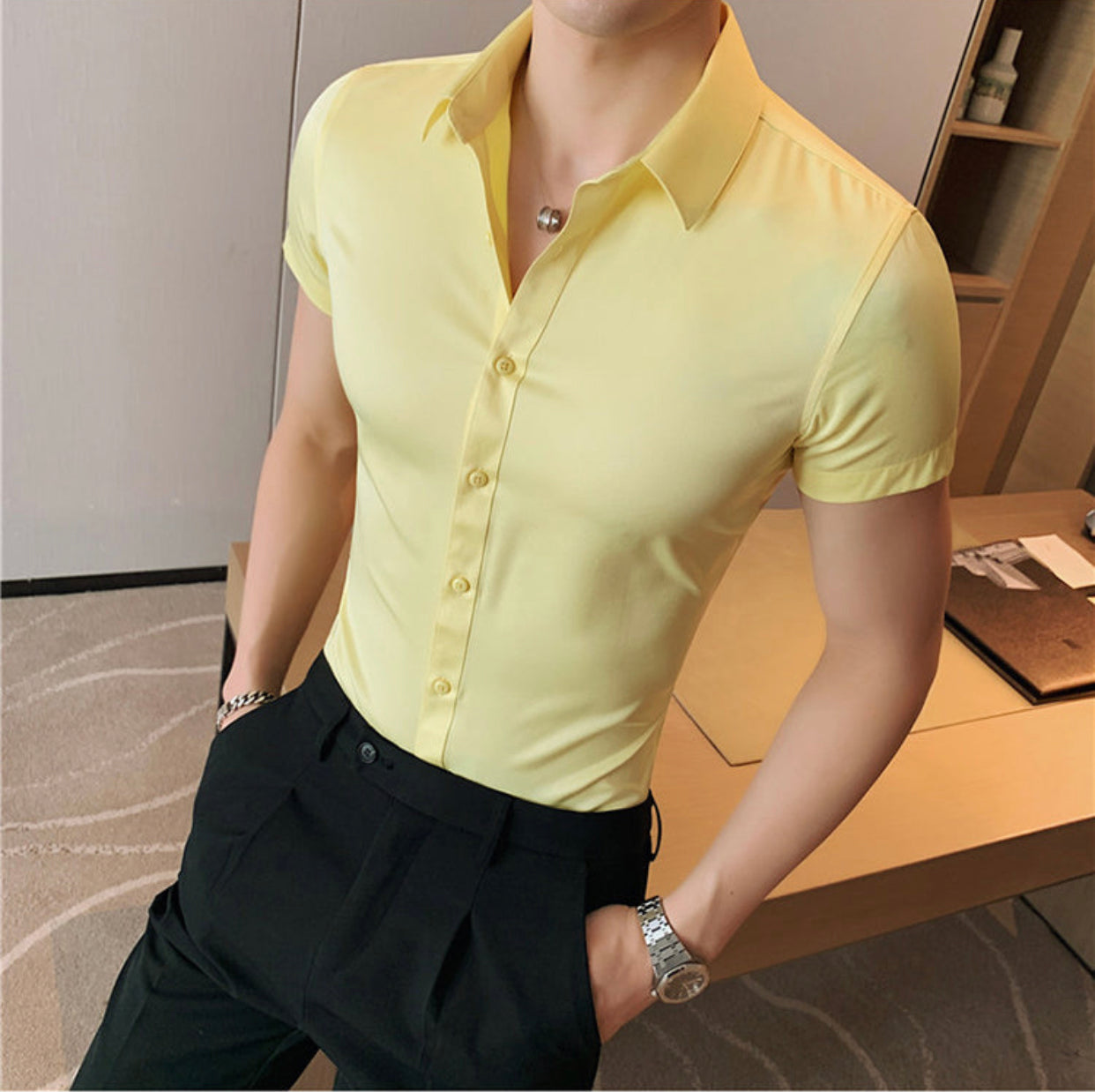 Fashion Short Sleeve Slim Fit Casual Shirts