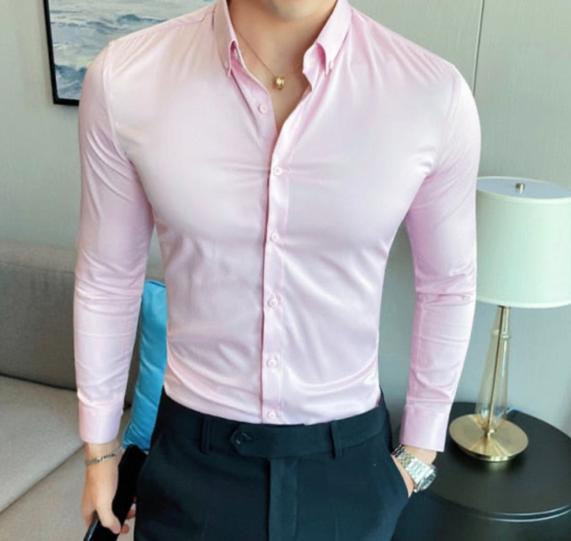 British Style Solid Long Sleeve Slim Shirt