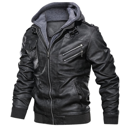 PU leather hooded jacket