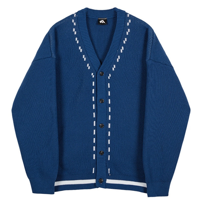 Oversize Topstitch Knitting Cardigan