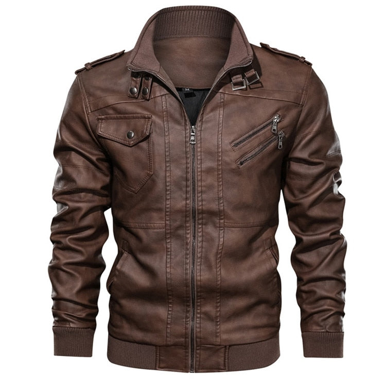 PU leather hooded jacket