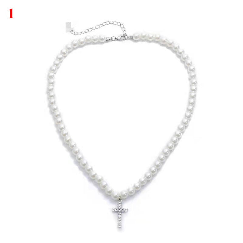 Cross Pendant Pearl Necklace