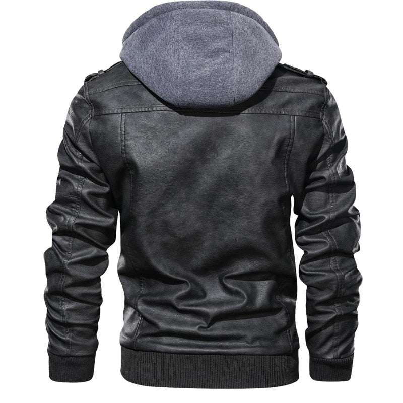 PU leather hooded jacket