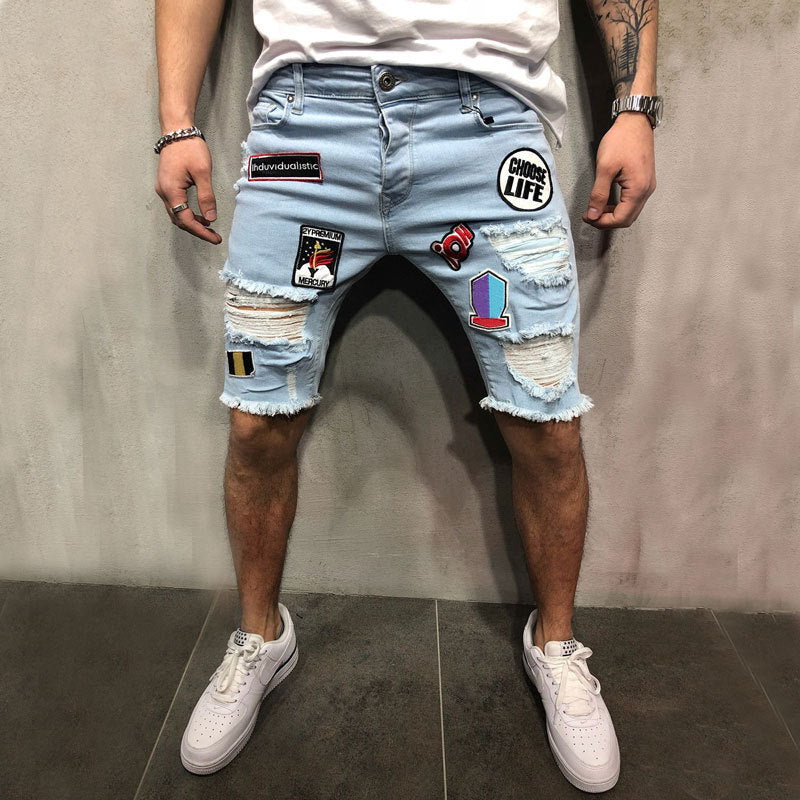Badge Embroidery Denim Shorts