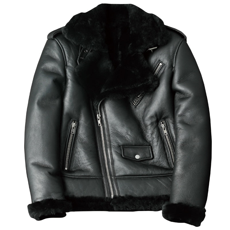 LMS Leather Fur Lapel Motorcycle Jackets