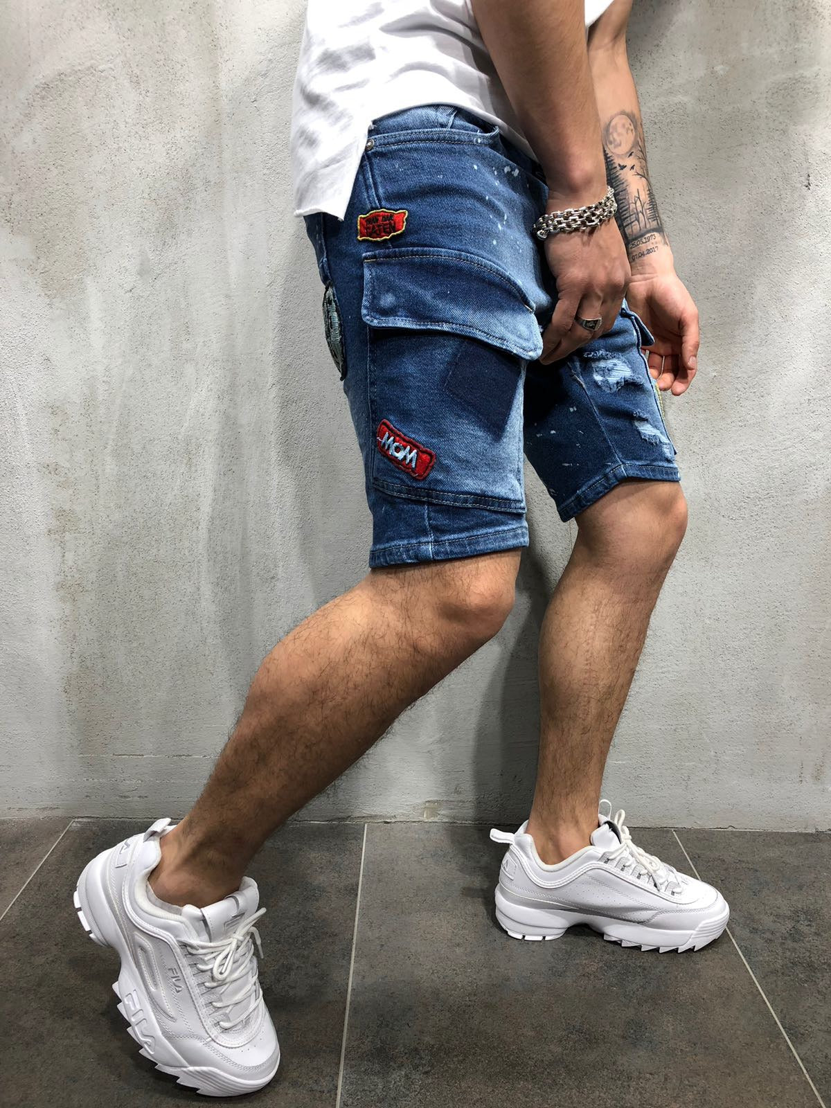 Badge Embroidery Denim Shorts