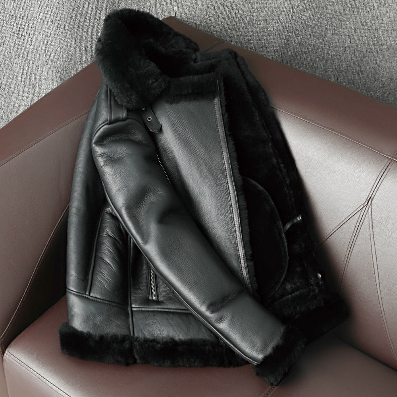 LMS Leather Fur Lapel Motorcycle Jackets