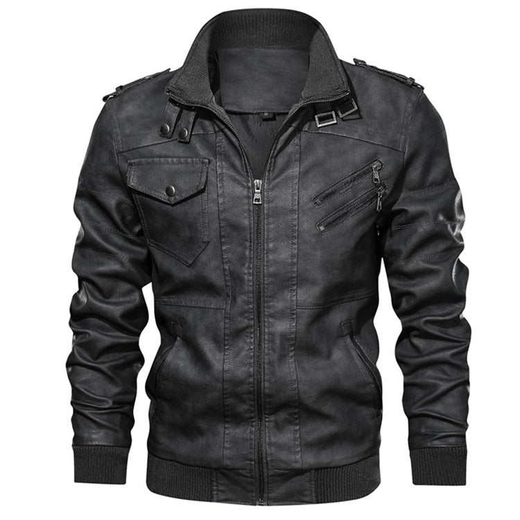 PU leather hooded jacket