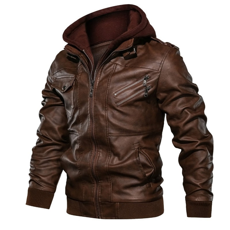 PU leather hooded jacket