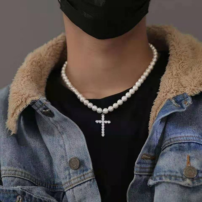 Cross Pendant Pearl Necklace