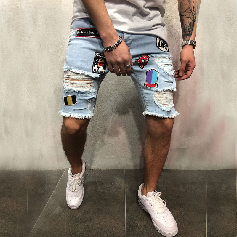 Badge Embroidery Denim Shorts