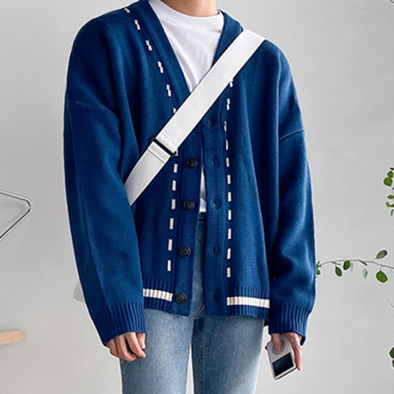 Oversize Topstitch Knitting Cardigan