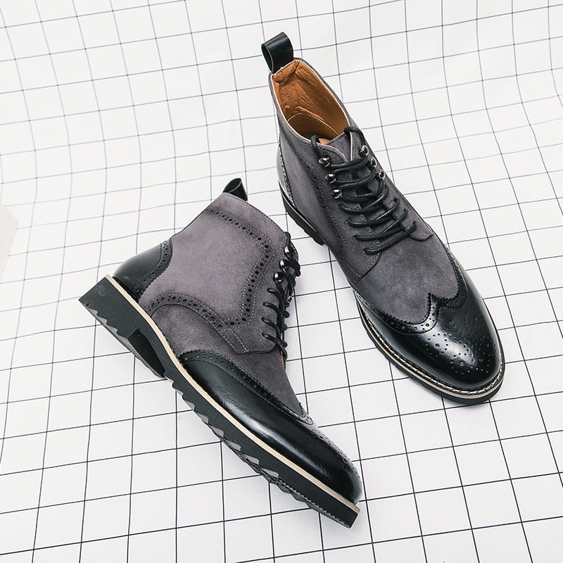 Retro PU Stitching Faux Suede Boots