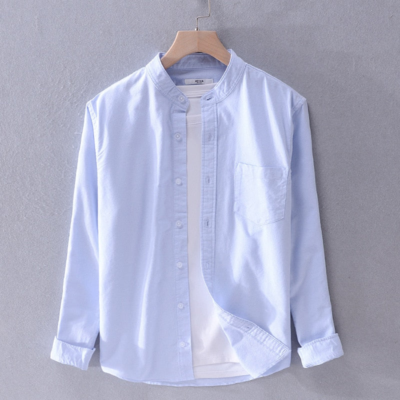 LMS Stand Collar Casual Dress Shirt