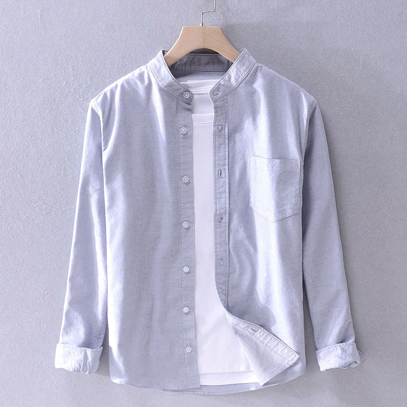 LMS Stand Collar Casual Dress Shirt