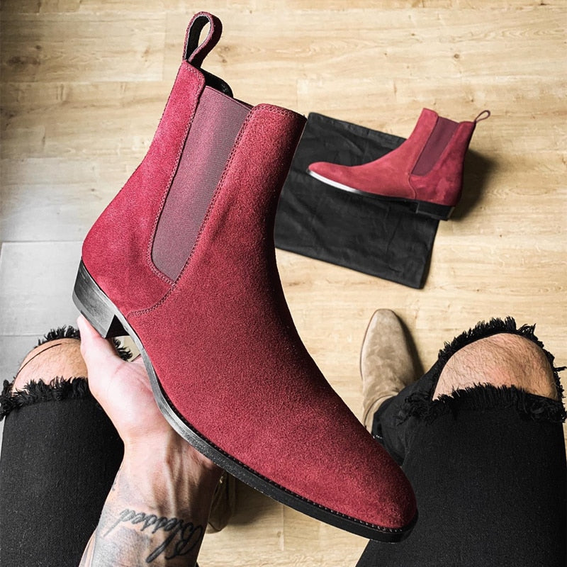 LMS Red Faux Suede Chelsea Boots