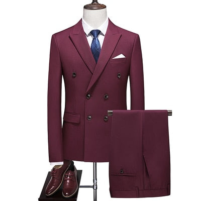 Business Double Breasted Solid Suit