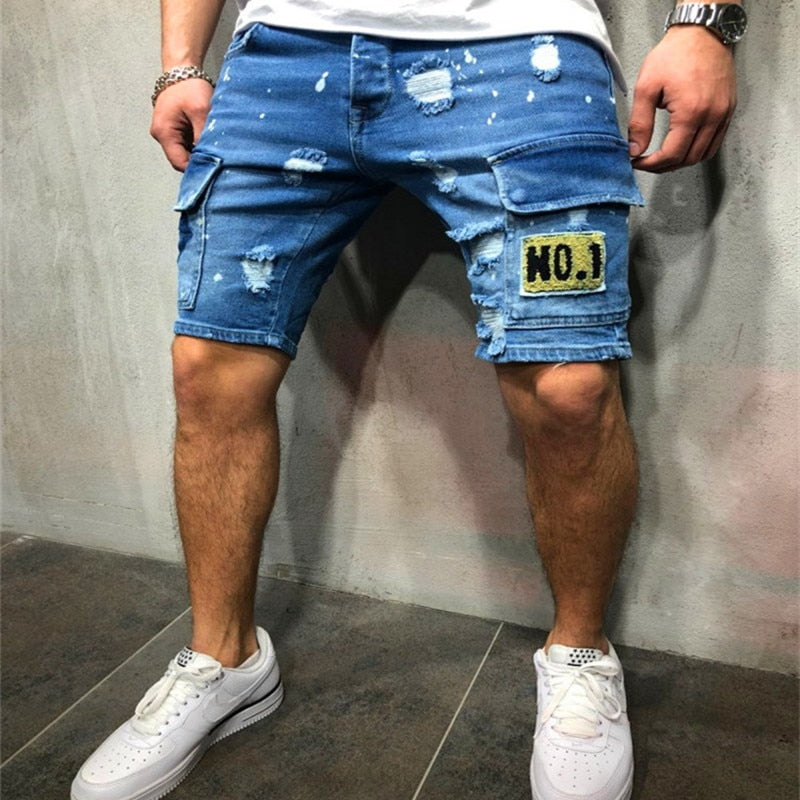 Badge Embroidery Denim Shorts