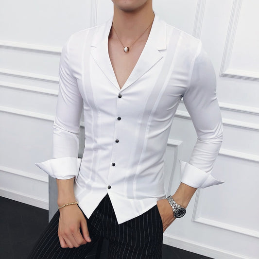 LMS Lapel V-neck Slim Fit Shirts