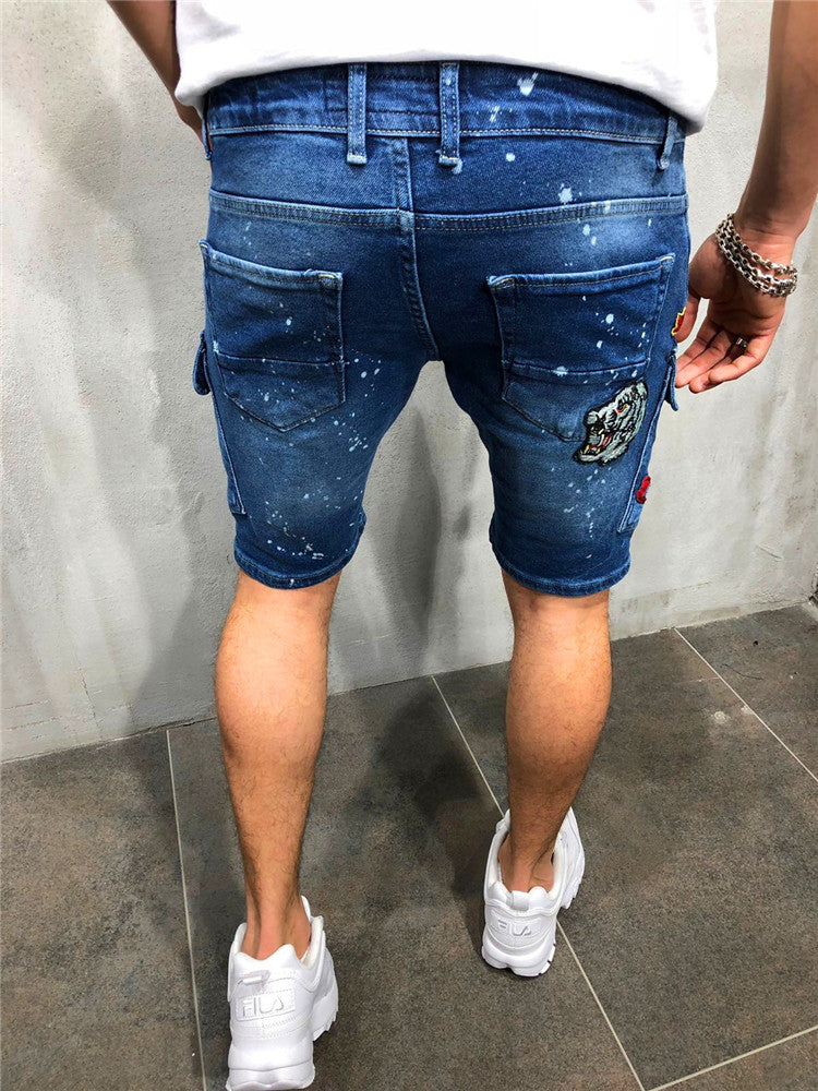 Badge Embroidery Denim Shorts