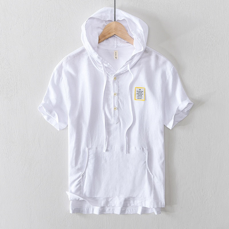 Linen Hooded Casual Short-Sleeved Shirt