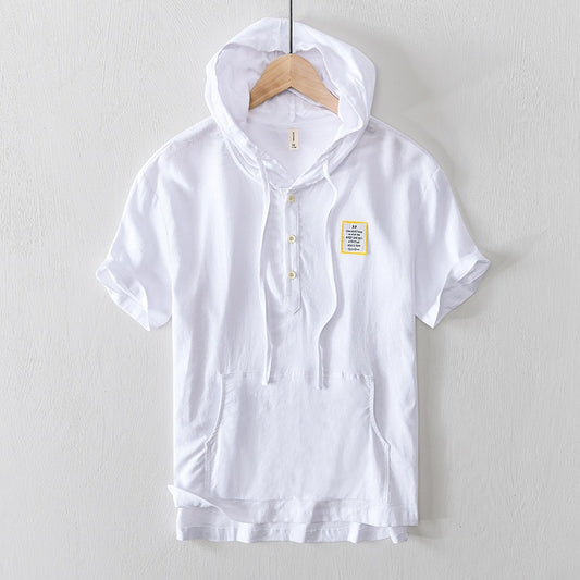Linen Hooded Casual Short-Sleeved Shirt