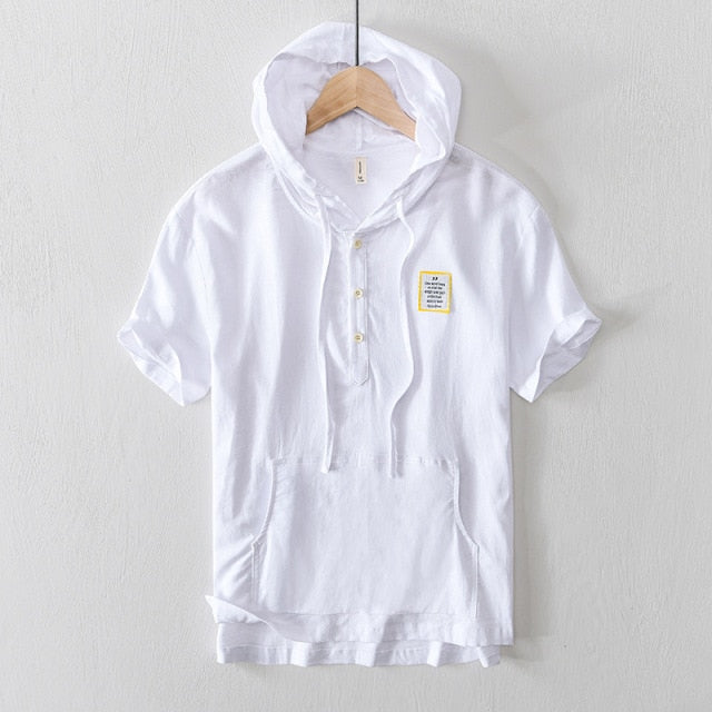 Linen Hooded Casual Short-Sleeved Shirt