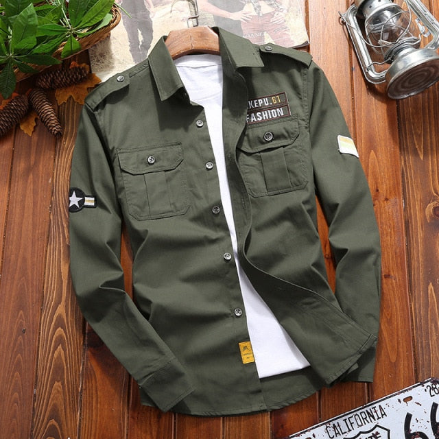 Military Casual Retro Slim Fit Long Sleeve Shirt