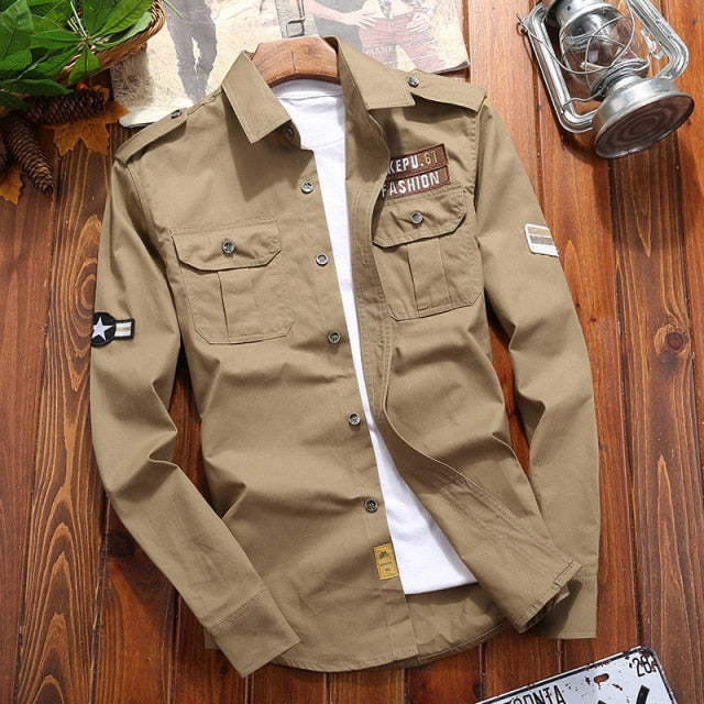 Military Casual Retro Slim Fit Long Sleeve Shirt