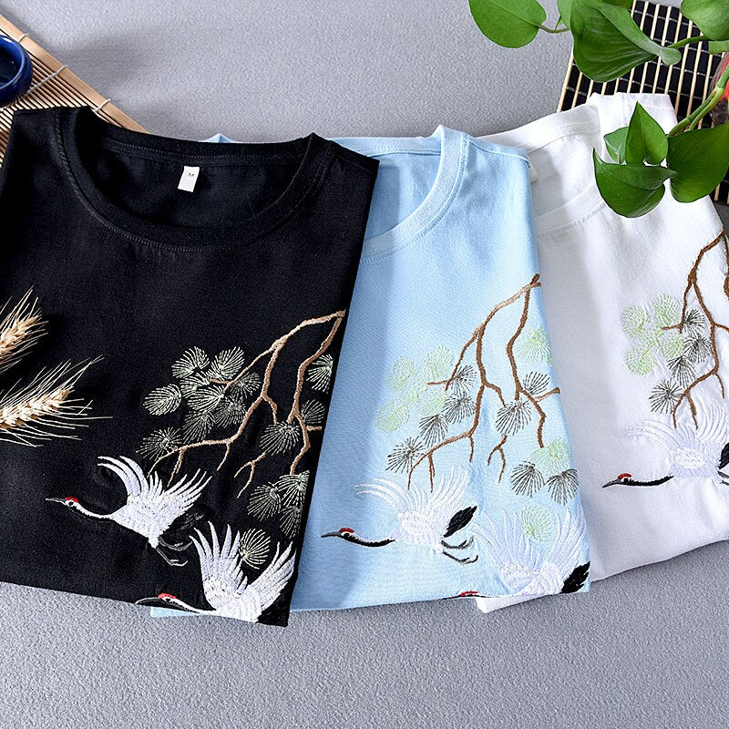 Embroidered Linen Slim T-shirt