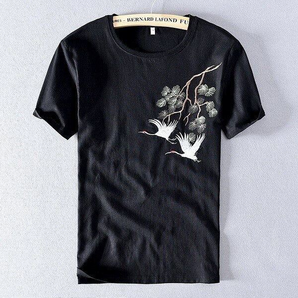 Embroidered Linen Slim T-shirt