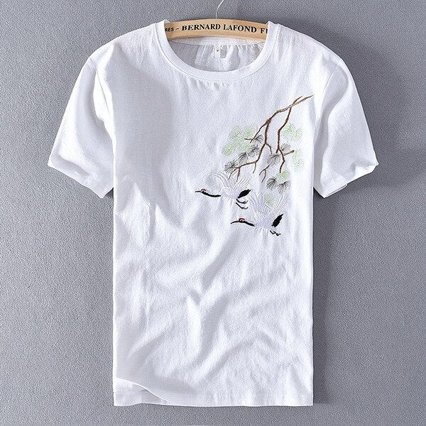 Embroidered Linen Slim T-shirt