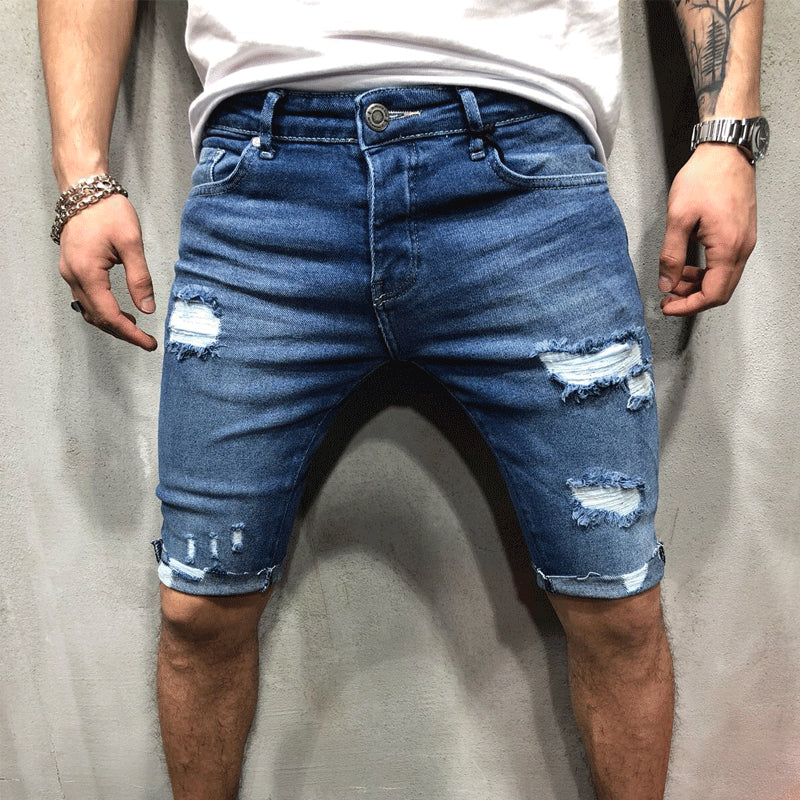 Retro Men Denim Stretch Skinny Shorts
