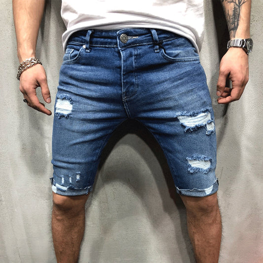 Retro Men Denim Stretch Skinny Shorts