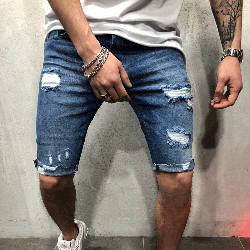 Retro Men Denim Stretch Skinny Shorts