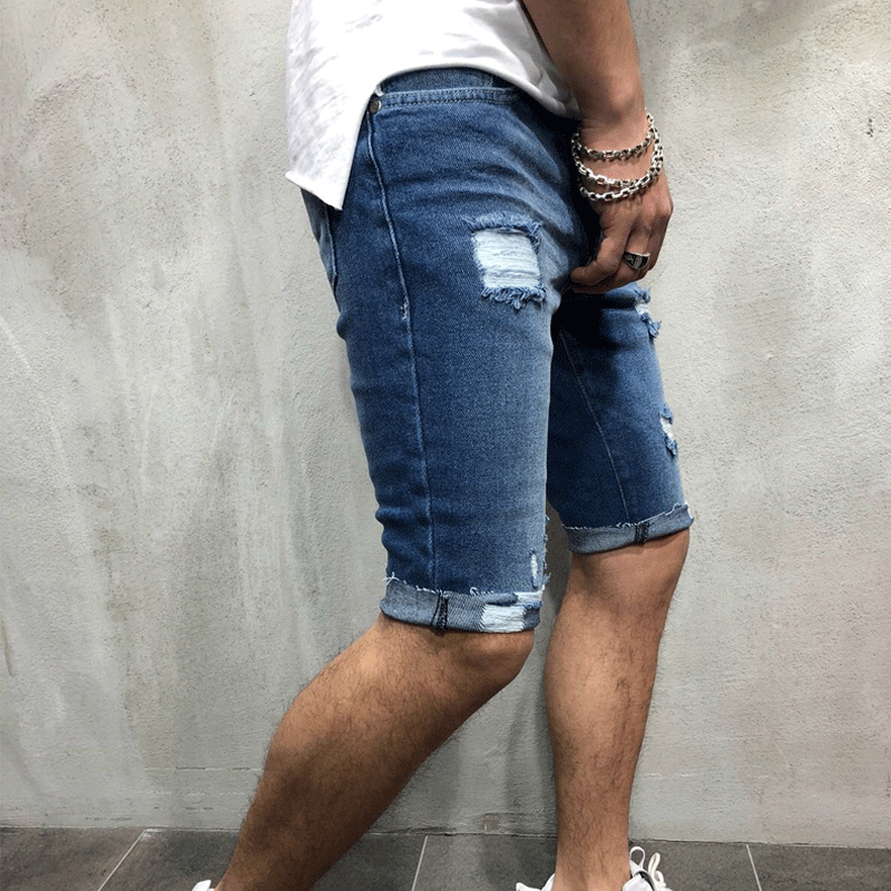 Retro Men Denim Stretch Skinny Shorts