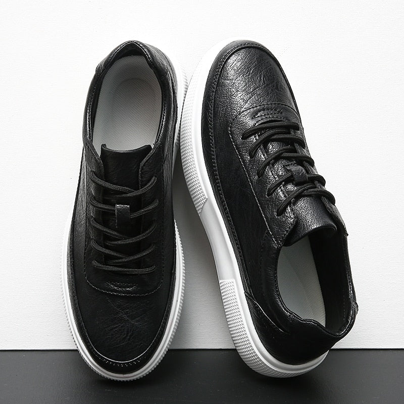 Men's Leather Lace Up Breathable Casual Sneakers