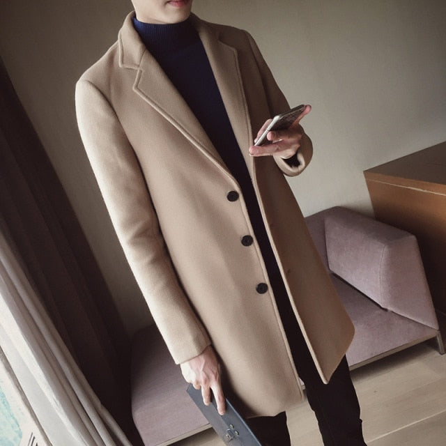 Men's Windbreaker Mid-length Slim Trench Coat