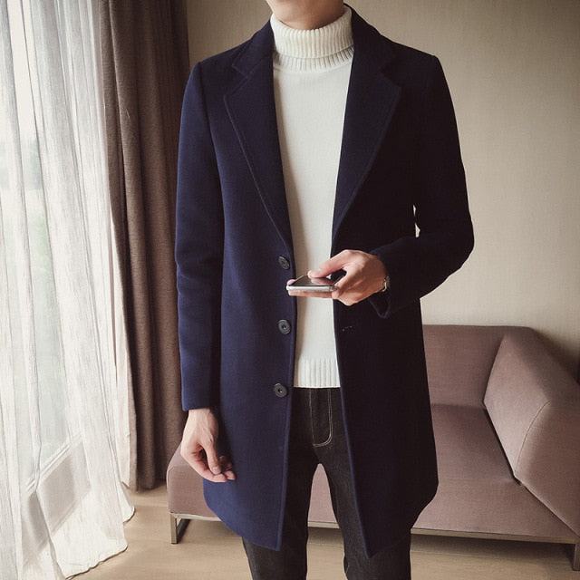 Men's Windbreaker Mid-length Slim Trench Coat
