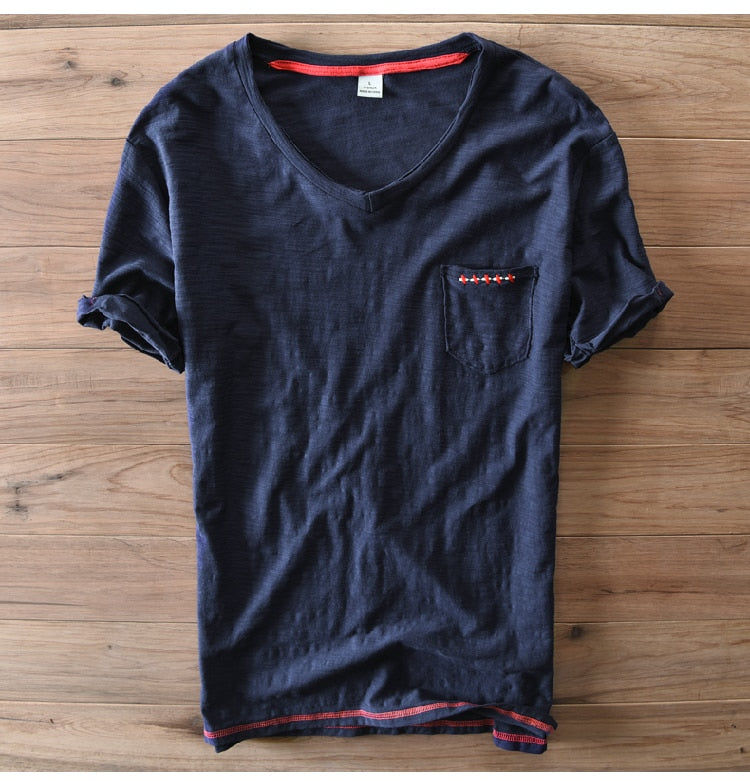 Cotton V-neck Casual T-Shirt