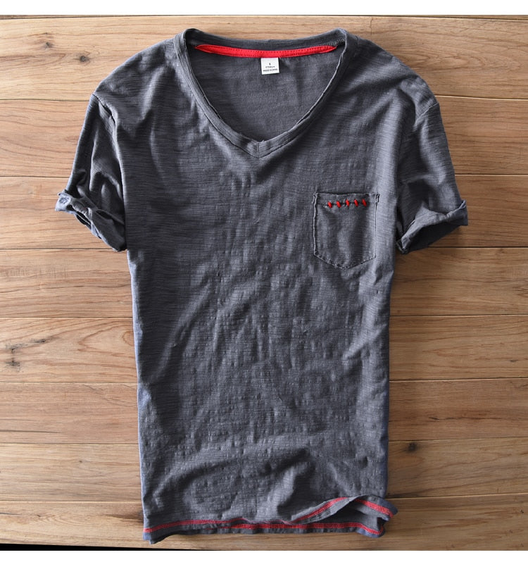 Cotton V-neck Casual T-Shirt
