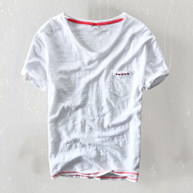 Cotton V-neck Casual T-Shirt