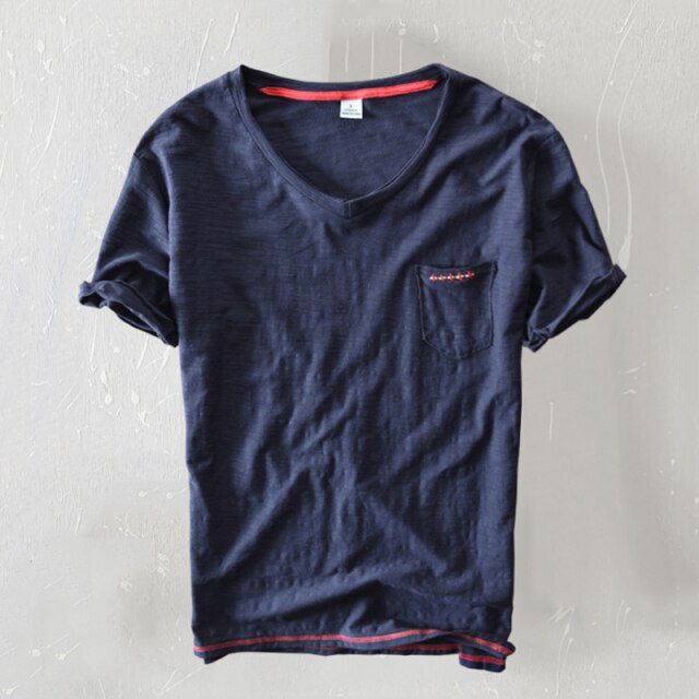 Cotton V-neck Casual T-Shirt
