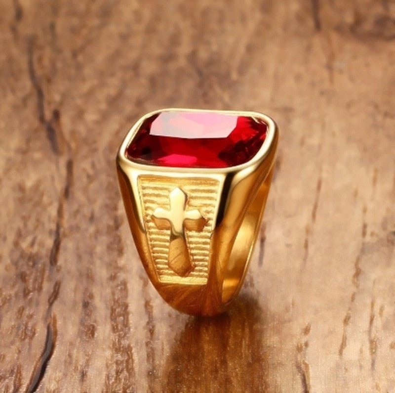 Fashion Square Red Crystal Stone Ring
