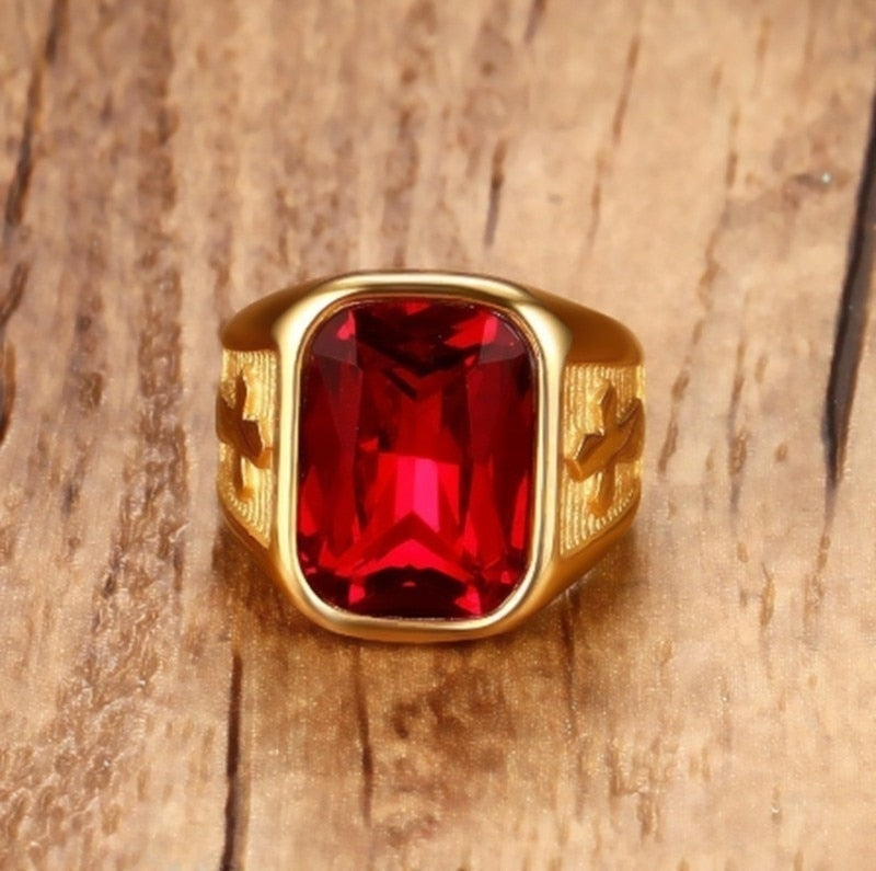 Fashion Square Red Crystal Stone Ring