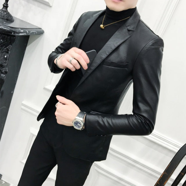 Fashion Men's Casual Leather Slim fit Blazers